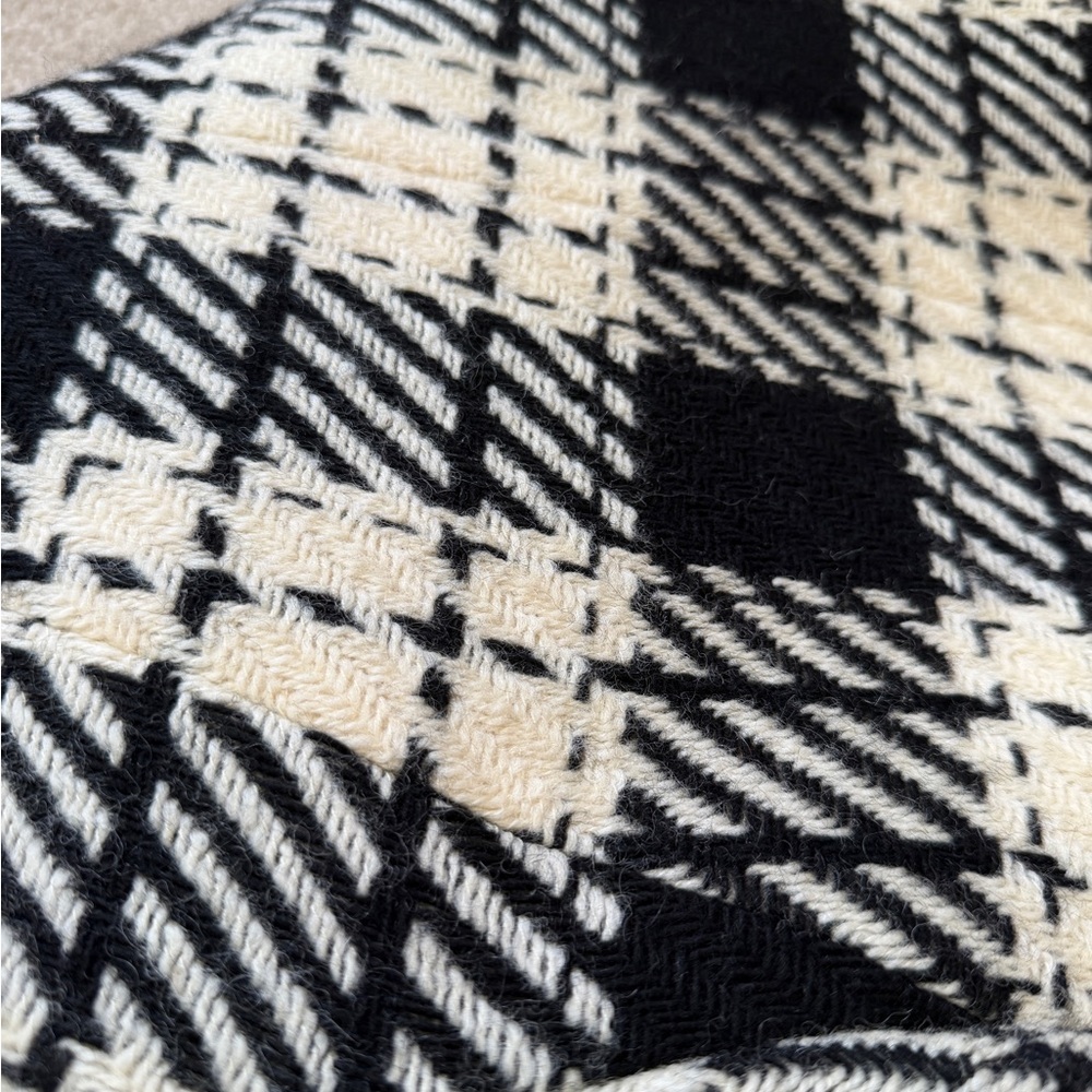 Angel Nina Plaid Wool Blend Coat Women Size 40 Black Cream Long Zip Jacket - Picture 15 of 16